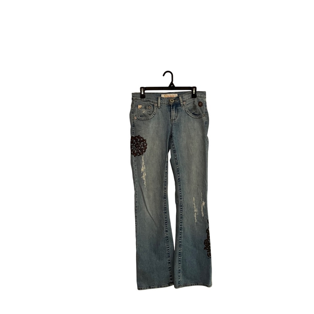 Z Cavaricci Women's Size 9 light Wash Bootcut Jeans Embellished Distressed Y2K